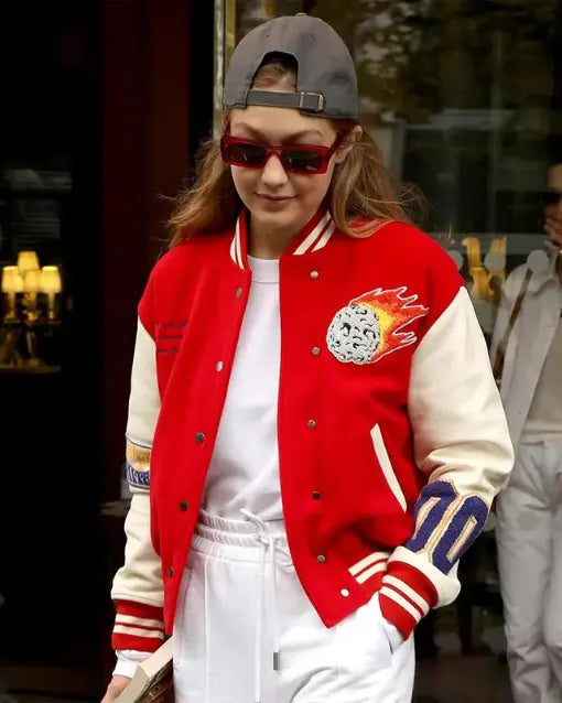 Gigi Hadid Meteor Shower Red Varsity Jacket