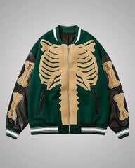 Harajuku Skeleton Bones Green Varsity Jacket