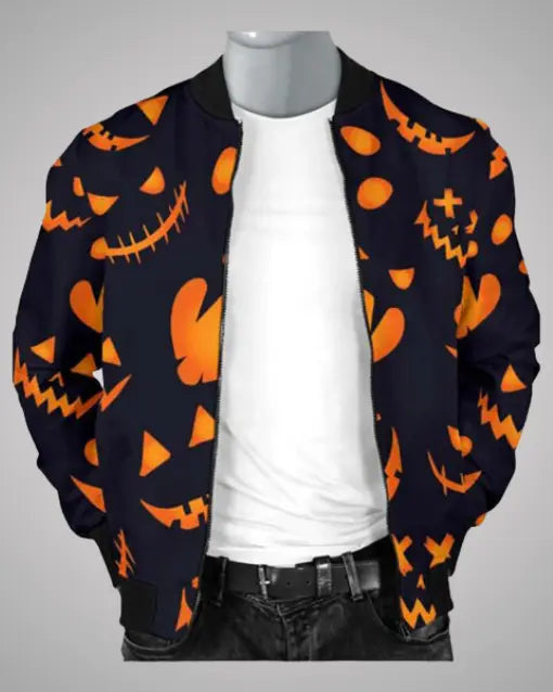 Halloween Pumpkins Pattern Black Jacket