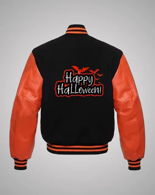 Happy Halloween Black and Orange Varsity Jacket