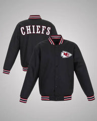 Black Kansas City Chiefs Poly Twill Varsity Jacket