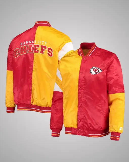 Kansas City Chiefs Deandre Jordan Yellow and Red Satin Jacket