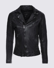 Mens Quilted Black Biker Leather Jacket