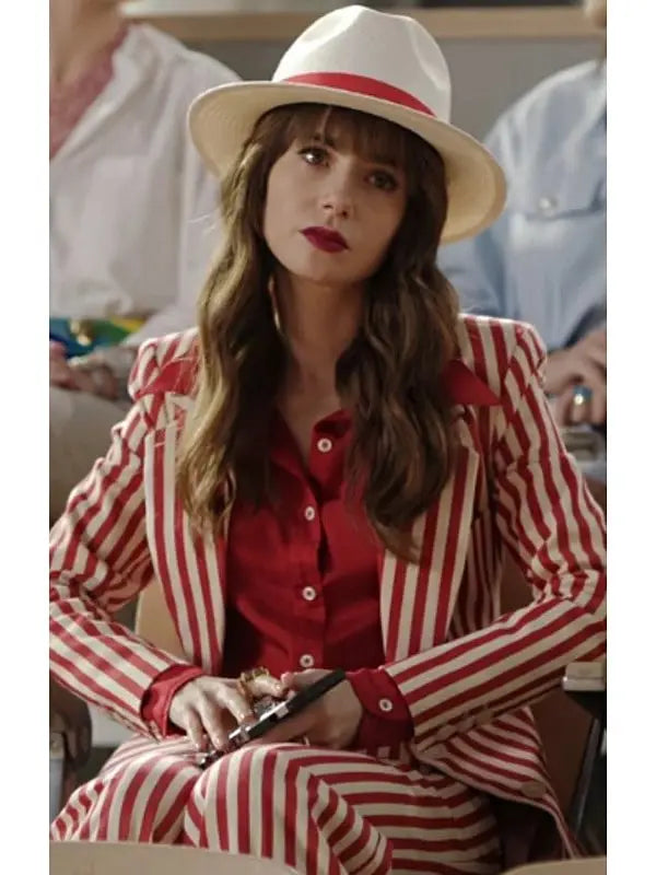 Emily In Paris S04 Lily Collins Red & White Striped Blazer