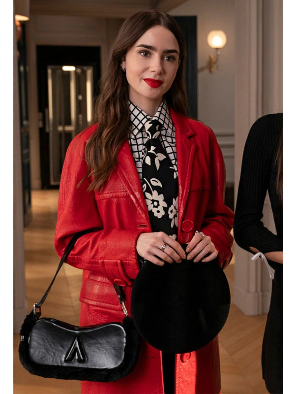 Emily In Paris S04 Lily Collins Red Leather Coat