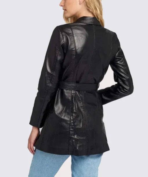 Long Black Leather Coat for Women