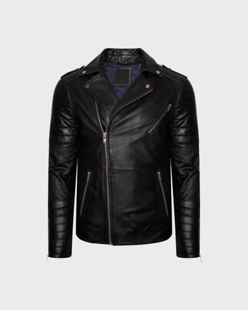 Men Black Leather Motorcycle Style Jacket