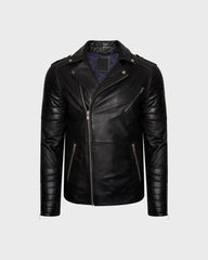 Men Black Leather Motorcycle Style Jacket