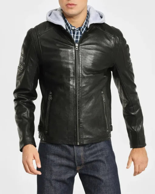 Leo Hooded Cafe Racer Leather Jacket