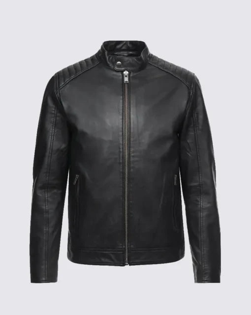 Mens Casual Black Racer Leather Jacket