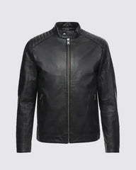 Mens Casual Black Racer Leather Jacket