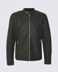 Black Cafe Racer Leather Jacket