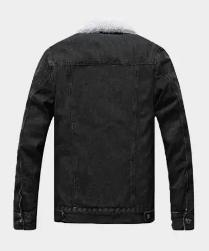 Black Sherpa Denim Jacket for Men