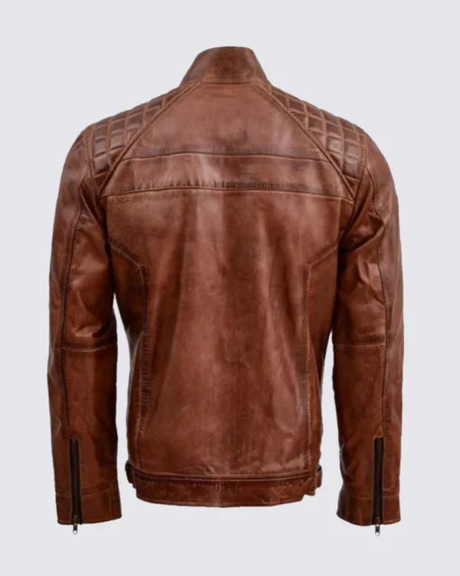 Mens Brown Biker Quilted Leather Jacket