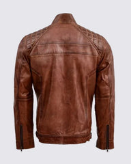 Mens Brown Biker Quilted Leather Jacket