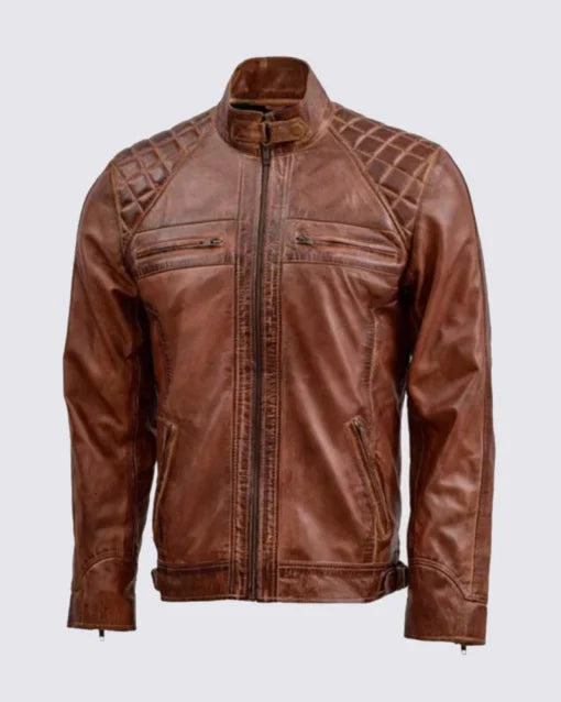 Mens Brown Quilted Leather Jacket