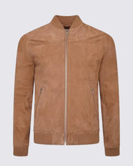 Mens Brown Suede Leather Bomber Jacket