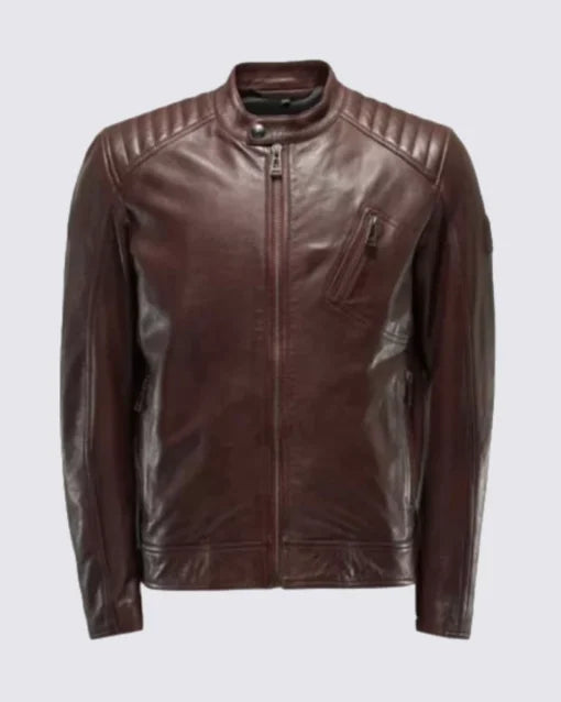 Mens Dark Brown Padded Leather Jacket