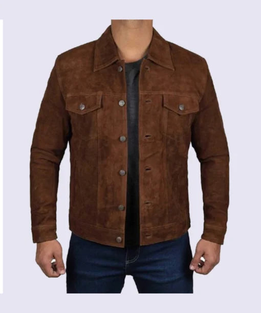 Mens Dark Brown Suede Leather Jacket