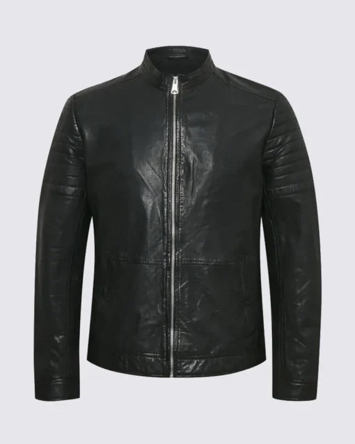 Mens Davis Cafe Racer Black Leather Jacket