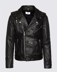 Mens Black Belted Moto Leather Jacket