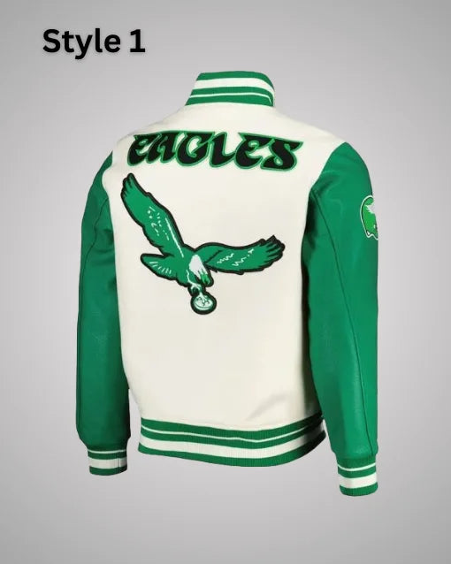 Cream and Green Philadelphia Eagles Retro Classic Varsity Jacket