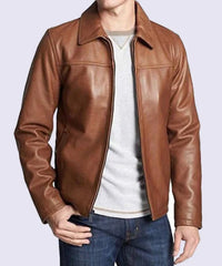 Mens Shirt Style Brown Biker Leather Jacket