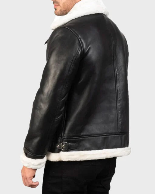 White Shearling Leather Jacket for Men