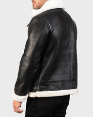 White Shearling Leather Jacket for Men