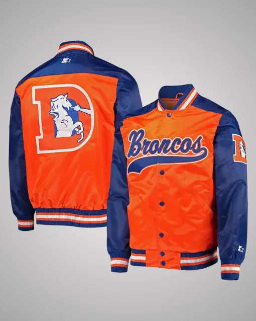 Denver Broncos Satin Jacket Orange and Blue