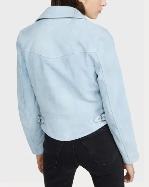 Pale Blue Suede Leather Jacket