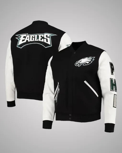 Philadelphia Eagles Black and White Varsity Jacket