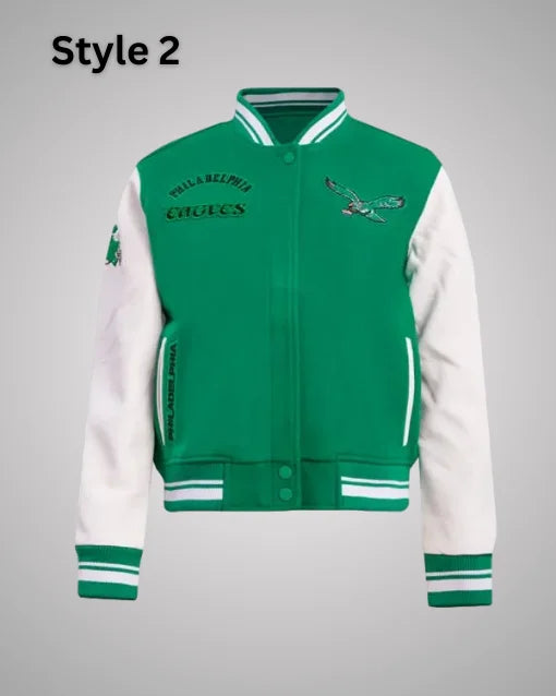 Retro Classic Philadelphia Eagles Cream and Green Varsity Wool Jacket