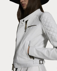 White Kiodo Quilted Leather Jacket for Women