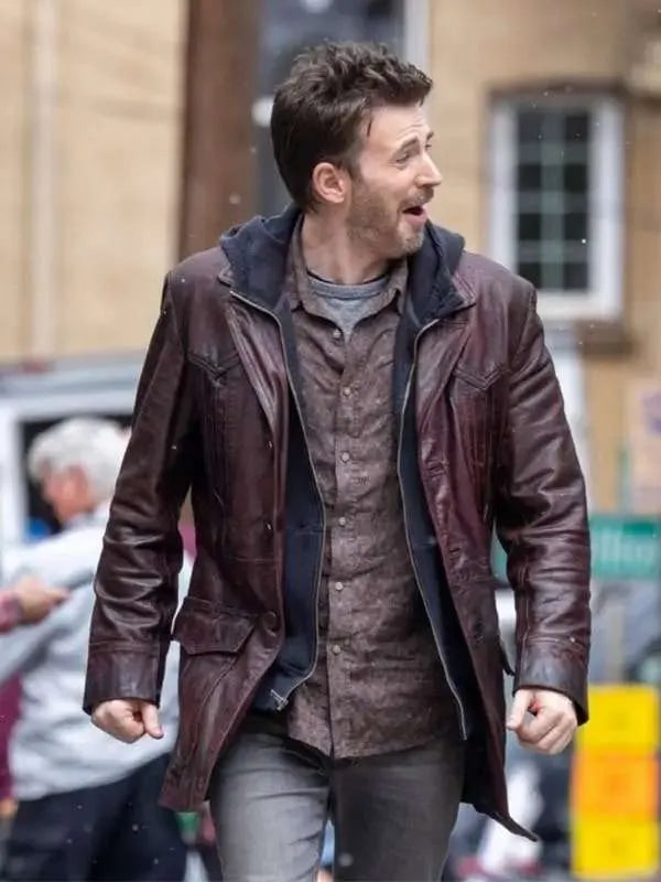 Red One 2024 Chris Evans Brown Leather Jacket