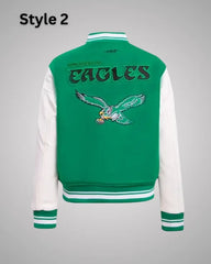 Philadelphia Eagles Cream and Green Varsity Jacket