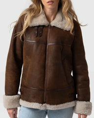 Womens Brown B3 Bomber Sheepskin Leather Jacket