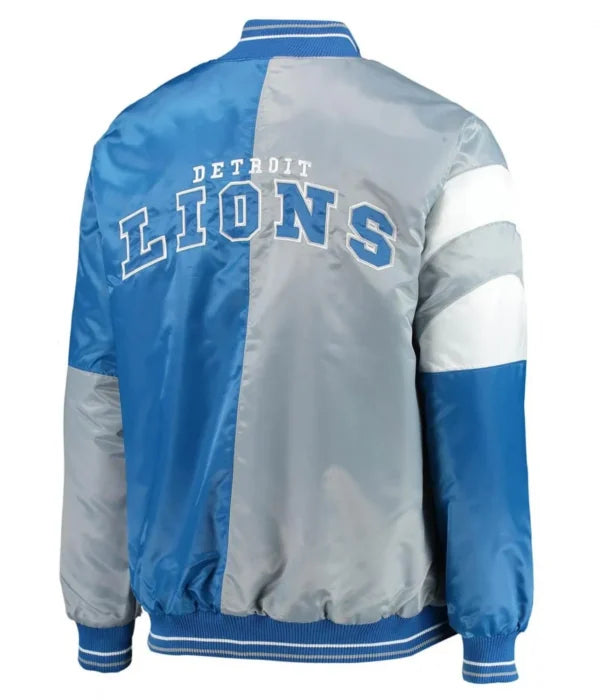 Detroit Lions Leader Varsity Blue and Gray Satin Jacket