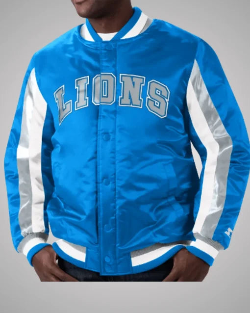 Detroit Lions Blue Stripe Satin Jacket