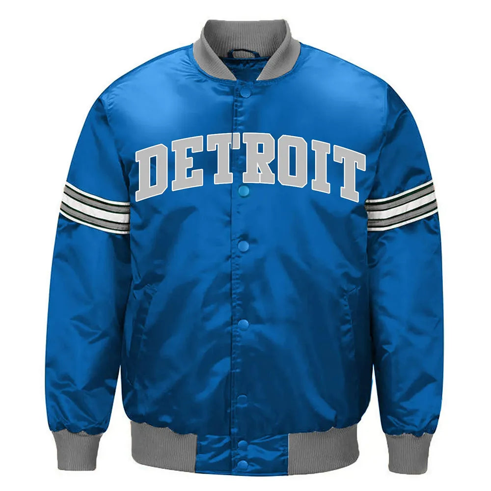 Striped Detroit Lions Blue Satin Jacket