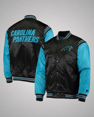 Varsity Enforcer Carolina Panthers Black and Blue Satin Jacket