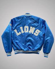 80s Detroit Lions Blue Satin Jacket