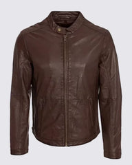 Mens Dark Brown Waxed Sheepskin Leather Jacket