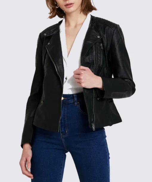 Womens Black Lambskin Biker Leather Jacket