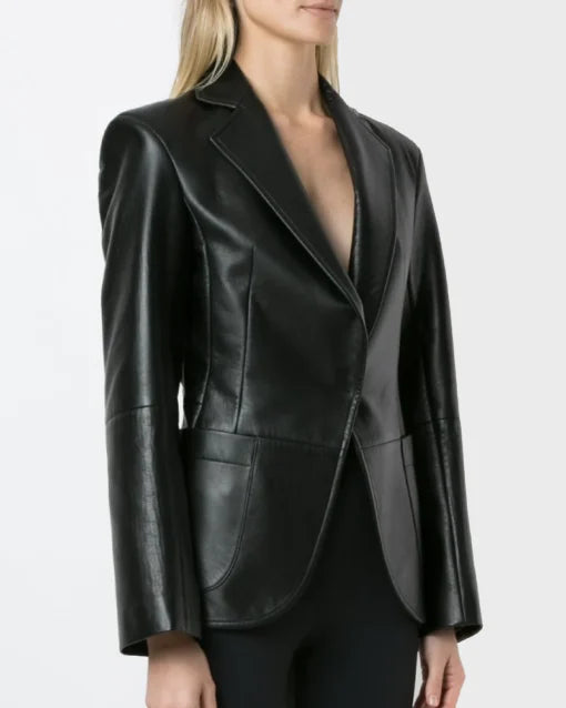 Womens Black Leather Blazer