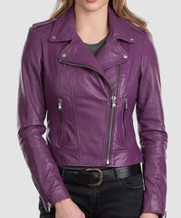 Womens Purple Biker Leather Jacket