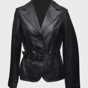 Women Black Belted Leather Jacket