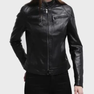 Womens Black Cafe Racer Leather Jacket