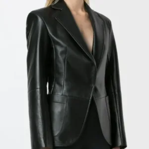 Womens Black Leather Blazer